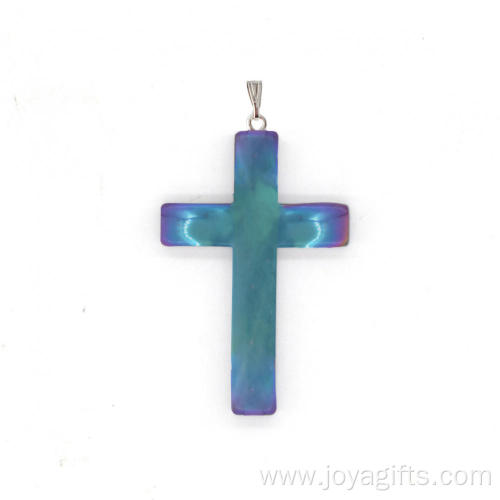 Unique Rainbow Hematite Cross Pendant With Toggle Clip For Girlfriend